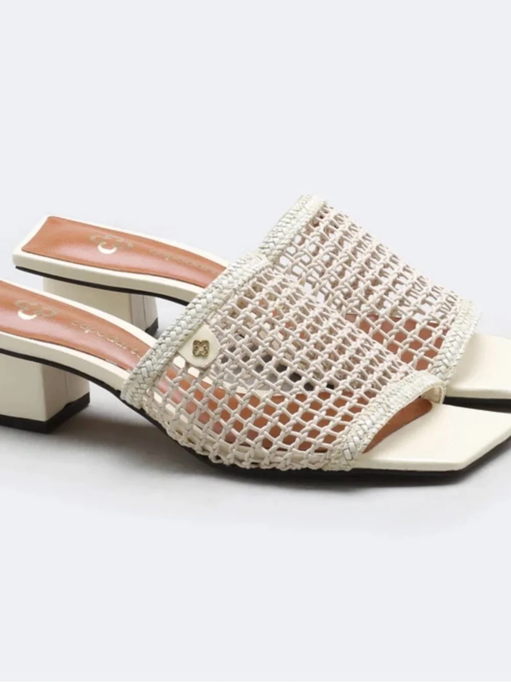 BRAND NEW Capodarte Cream Woven Mesh Block Heel Slide Sandals